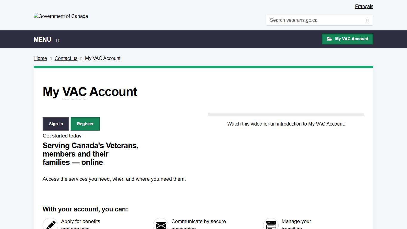 My VAC Account | Veterans Affairs Canada